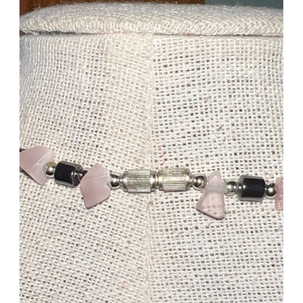 Pink Quartz and Hematite Genuine Necklace -- 16" - Picture 2 of 8